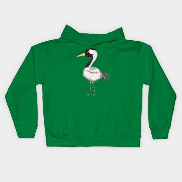 Cute crane watercolor Kids Hoodie by Bwiselizzy